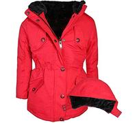 UA-Fashed Parka con forro de invierno para niñas, chaqueta cálida y duradera con capucha, Rojo - Chaqueta parka de algodón, XXS