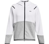 UA Unstoppable Fleece con cremallera completa para mujer, Gris / blanco, M