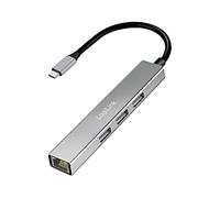 UA0461 Hub USB RJ45 Hembra,USB A-Hembra x3,USB C-Conector Gris 5Gbps LOGILINK