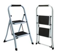 UABA Escalera Plegable de Aluminio para hogar y Cocina, 2 peldaños, Blanco, peldaños Anchos Antideslizantes, asa de Agarre cómodo, EN 131