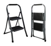 UABA Escalera Plegable de Aluminio para hogar y Cocina, 2 peldaños, Gris, peldaños Anchos Antideslizantes, asa de Agarre cómodo, EN 131