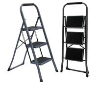 UABA Escalera Plegable de Aluminio para hogar y Cocina, 3 peldaños, Gris, peldaños Anchos Antideslizantes, asa de Agarre cómodo, EN 131