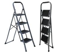 UABA Escalera Plegable de Aluminio para hogar y Cocina, 4 peldaños, Gris, peldaños Anchos Antideslizantes, asa de Agarre cómodo, EN 131