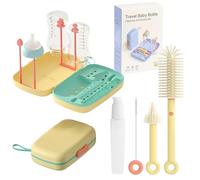 UABA Limpia Biberones & Escurre Biberones 7-en-1 - Cepillo Silicona 360°, Cepillo Tetinas, Pajitas + Botella Jabón │ Kit de Viaje Plegable sin BPA (Amarillo)