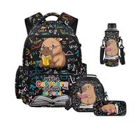 Uacyareni Juego de mochila y lonchera para niñas de 6 a 8 años, 8 a 10 años, 10 a 12 años, 4 piezas con estuche, funda para botella de agua, mochila de Niña, Libro de lectura de matemáticas Capybara