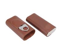 Uadme Estuche para cigarros de 3 dedos, soporte de cuero con forro de madera de cedro, estuche portátil de viaje con tijeras, marrón, diseño compacto para los entusiastas de los puros, multicolor
