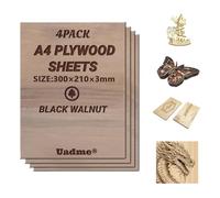 Uadme Madera Contrachapada 3mm, 4 Piezas Tablero de Madera a Medida A4 30x21cm, Laser Engraving Blanks, para Bricolaje, Pirograbado Corte por Laser CNC Router Modelado (Nogal Negro)