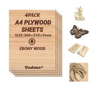 Uadme Madera Contrachapada 3mm, 4 Piezas Tablero de Madera a Medida A4 30x21cm, Laser Engraving Blanks, para Bricolaje, Pirograbado Corte por Laser CNC Router Modelado (Ébano)