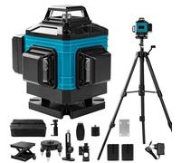 Uadme Nivel Laser Autonivelante Rotativo, 360° x 4 Nivel Láser Verde 16 Líneas con Trípode, 2 x Batería, Montaje en Pared, Control Remoto, Base Magnética, Soporte Giratorio