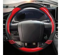 UAGFDFF Funda Volante para Coche Fibra Carbono + Protector Cuero para Volante Coche, para Fiat, para Ducato, para Peugeot, para Boxer, para Citroen, para Jumper(Rojo)