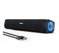 Uakinat Altavoces de computadora, altavoces de computadora con auxiliar de 3.5 mm, luces LED coloridas con botón de interruptor, sonido envolvente, barra de sonido portátil para computadora portátil