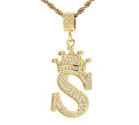 UALGL Collar de letras A-Z para hombres y mujeres, chapado en oro de 18 quilates, con cadena de 23 pulgadas, hip hop, nombre del alfabeto, joyería, regalos para mamá, Cobre, Circonia cúbica