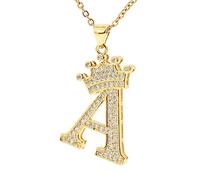 UALGL Collar de letras A-Z para hombres y mujeres, chapado en oro de 18 quilates, con cadena de 58 cm, nombre del alfabeto, joyería de hip hop, regalos para mamá (amarillo a)