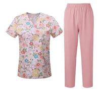 UALXPAO Uniformes para el Personal de enfermería Uniformes quirúrgicos for Mujer, Blusa Estampada, Bolsillos, Pantalones, Conjunto médico, Ropa de Trabajo for salón Belleza(Color 6,M)