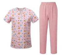 UALXPAO Uniformes para el Personal de enfermería Uniformes quirúrgicos for Mujer, Blusa Estampada, Bolsillos, Pantalones, Conjunto médico, Ropa de Trabajo for salón Belleza(Color 3,M)