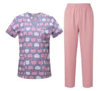 UALXPAO Uniformes para el Personal de enfermería Uniformes quirúrgicos for Mujer, Blusa Estampada, Bolsillos, Pantalones, Conjunto médico, Ropa de Trabajo for salón Belleza(Color 2,M)
