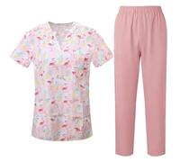 UALXPAO Uniformes para el Personal de enfermería Uniformes quirúrgicos for Mujer, Blusa Estampada, Bolsillos, Pantalones, Conjunto médico, Ropa de Trabajo for salón Belleza(Color 1,M)