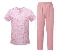 UALXPAO Uniformes para el Personal de enfermería Uniformes quirúrgicos for Mujer, Blusa Estampada, Bolsillos, Pantalones, Conjunto médico, Ropa de Trabajo for salón Belleza(Color 5,M)