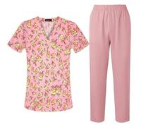 UALXPAO Uniformes para el Personal de enfermería Uniformes quirúrgicos for Mujer, Blusa Estampada, Bolsillos, Pantalones, Conjunto médico, Ropa de Trabajo for salón Belleza(Color 4,M)