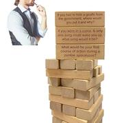 UANACIA Tumbling Tower, 54 Pieces Questions Tumbling Tower Game, Wood Blocks Lawn Yard Outdoor Game, Funny Classic Balance Tumble Tower Game Stacking Brick Blocks For Kids & Adults