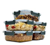 uandu Set de 10 Piezas - Recipientes de Cristal para Alimentos Herméticos | 5 recipientes, 5 tapas, vidrio de borosilicato, recipientes herméticos a prueba de fugas, apto para microondas y congelador