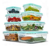 uandu Set de 8 Recipientes Herméticos de Cristal con Tapa para Alimentos, Vidrio Borosilicato, Fiambrera Meal Prep, Sin BPA, Apto Microondas, Horno y Congelador