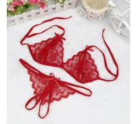 UANGLI Conjunto de Braguita de Encaje para Mujer, Conjunto de lencería, Ropa Interior Transparente, Conjunto de Bragas y Sujetador, Conjunto de Ropa Interior Fina roja sin Forro