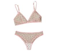 UANGLI Conjunto de Dos Piezas de lencería Transparente de Malla para Mujer, Conjunto de Ropa Interior con Sujetador Push Up con Estampado de corazón Bonito