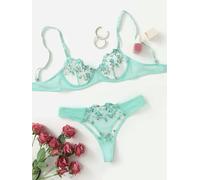 UANGLI Conjunto de Sujetador para Mujer, lencería con Bordado Floral, Ropa Interior Transparente, Bralette sin Aros, Conjunto de Bragas, Ropa de Dormir para Mujer