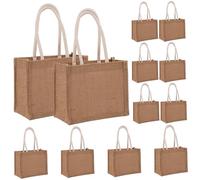 Uanqfegy Bolsas de arpillera con forro resistente al agua, paquete de 12 - Bolsas de yute con asas para compras en la playa, damas de honor, manualidades, 8, 7 x 6, 3 x 3, 9