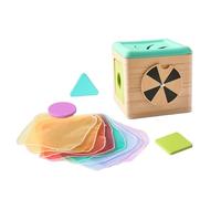 Uanqfegy Caja de pañuelos de Madera para bebé, Juguete sensorial Educativo con Bufanda de Seda y Espejo de Bloques para niños pequeños, Regalos para niños y niñas