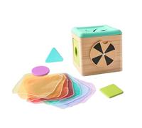 Uanqfegy Caja de pañuelos para bebé, Caja de Madera sensorial educativa con Espejo de Bloques de Bufanda de Seda, niño pequeño para niño y niña