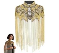 Uanqfegy Chal vintage con flecos y lentejuelas con cuentas de los años 20, traje envolvente tipo flapper para mujer, recepción de bodas, eventos especiales, dorado
