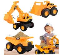 Uanqfegy Coches de Juguete: 3 Piezas de Juguetes de Arena Resistentes con Piezas móviles, vehículos de construcción Naranjas impulsados por inercia, Grandes