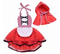 Uanqfegy Disfraz de Caperucita Roja, Conjunto de Vestido de Fiesta de Cosplay para niña con Capa, Traje de sesión de Fotos navideñas para niños, L