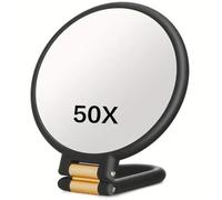Uanqfegy Espejo de Aumento 50X, Espejo de Maquillaje de Doble Cara con Mango Ajustable de 360°, diseño de Mesa de Pared de Mano