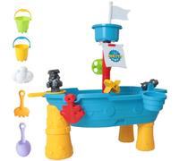Uanqfegy Mesa de Agua para niños pequeños con Barco Pirata, Mesa de Juegos de Agua y Arena para Exteriores de 17 Piezas con Accesorios para niños de 3 a 6 años