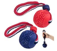 Uanqfegy Pelota para Perro con Cuerda, Paquete de 2 Juguetes interactivos para Masticar, Pelota de Limpieza de Dientes de Goma para Perros pequeños y medianos, Azul y Rojo