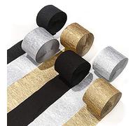 Uanratg Serpentinas De Papel Crepé, 12 Serpentinas Doradas, Serpentinas Plateadas Y Negras, Decoraciones para Fiestas De CumpleañOs, Bodas