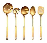 Uanratg Utensilios de Cocina de Acero Inoxidable Juego de Paletas de Cocina de 5 Piezas, Juego de Utensilios de Cocina, Dorado