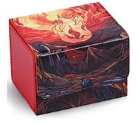 UAONO Caja de mazos cartas MTG, caja de almacenamiento de cartas coleccionables para más de 120 mazos Commander con fundas, caja de cartas de PU para cartas TCG Magic con 2 divisiones (Rojo