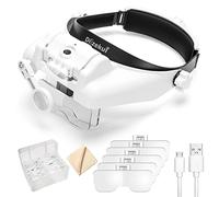 Uarzt Lupa de montaje en cabeza con luz LED, lupa recargable para la cabeza, lupa montada en la cabeza con 6 lentes desmontables, lupa manos libres para joyeros, manualidades, reparación