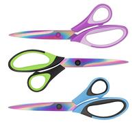 Uaugulft Tijeras afiladas con revestimiento de titanio, mango de agarre suave, juego de 3 tijeras multiusos adecuadas para familias, oficina y uso escolar, azul, negro, morado, rosa y verde negro