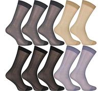 Uaussi 10 pares de calcetines de vestir ultrafinos para hombre, de seda, transparentes, de nailon suave, para pantalones de trabajo, medias pantorrillas, Negro+gris hierro+caqui + gey claro, talla