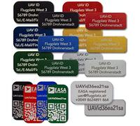 UAV-ID - matrícula de drone en 20x8mm o 20x11mm, aluminio, código QR opcional, grabado con láser, e-ID, número de registro, insignias, pegatinas, hasta 4 líneas