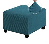 Uavchy Funda de reposapiés Cuadrada, Funda de puf Rectangular a Prueba de Polvo, Funda otomana elástica, Funda Protectora de Taburete otomana extraíble y Lavable,Azul Oscuro