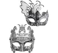 Ubauta Máscara de mariposa plateada para mujer y guerrero griego, máscara veneciana para parejas, para Mardi Gras/fiesta/baile de graduación