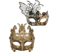 Ubauta Máscara de mujer mariposa dorada y máscara de hombre guerrero griego máscaras de pareja de mascarada veneciana, para martes gordos/fiesta/baile de graduación