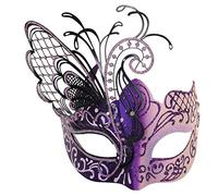 Ubauta Máscara de mujer veneciana de Metal con diamantes de imitación de mariposa rosa/púrpura para mascarada/fiesta de Mardi Gras/baile de disfraces sexy/boda