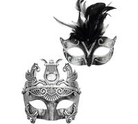 Ubauta Máscara de plumas plateadas para mujer y guerrero griego, máscara veneciana para parejas, para Mardi Gras/fiesta/baile de graduación